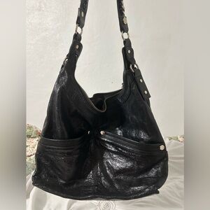 Tre Vero Black Leather Hobo Bag with Silver Hardware